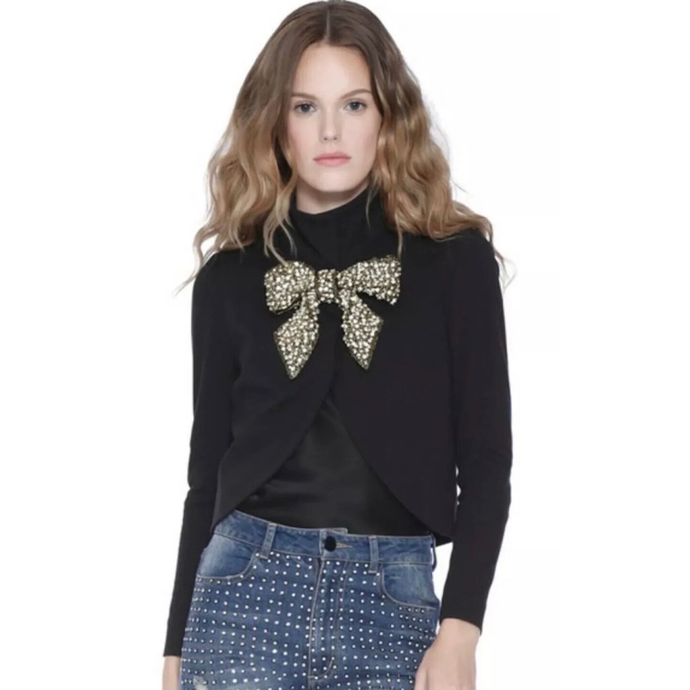 🎀SOLD🎀Alice + Olivia Addison Embellished Bow Cropped Jacket - Picture 2 of 10